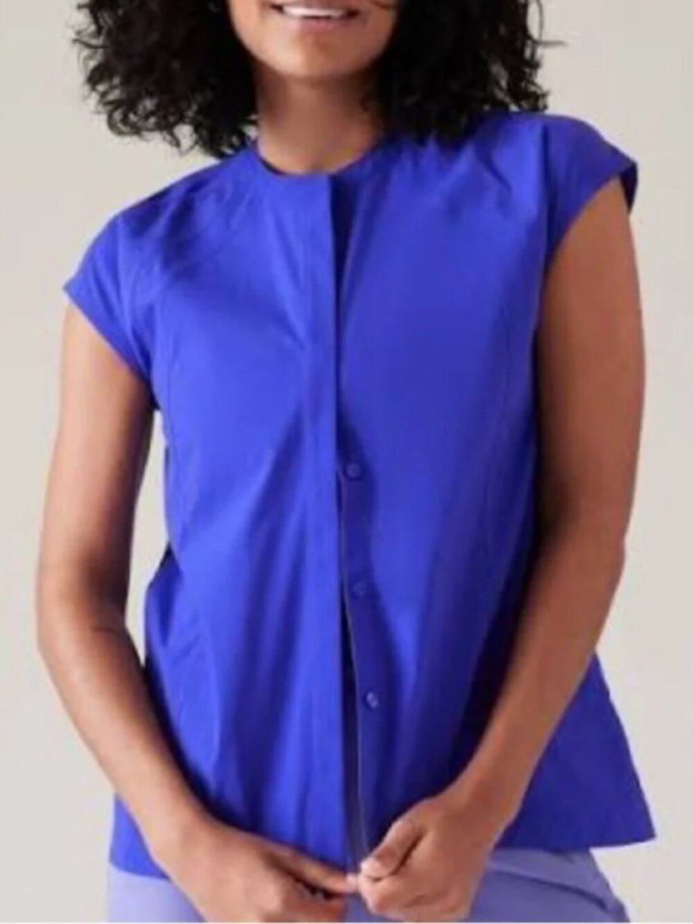 Athleta‎ Performance Poplin Popover blue button up relaxed short sleeve top 3X